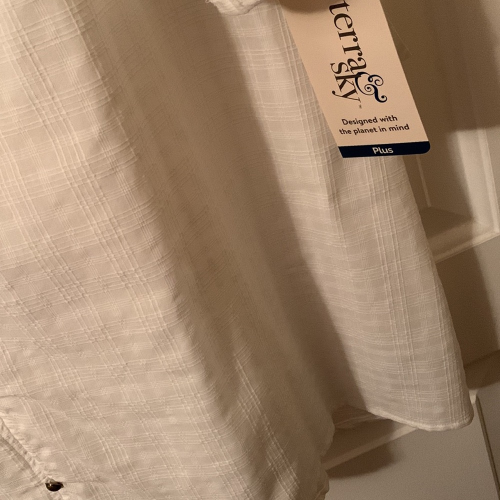 NWT Terra & Sky 1x-4x winter white ruffled short sleeves shirred cotton tops - Picture 6 of 13